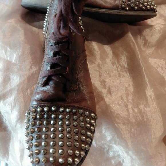 Steve Madden Tarnney Brown Leather Studded Combat Boot - Picture 4 of 6